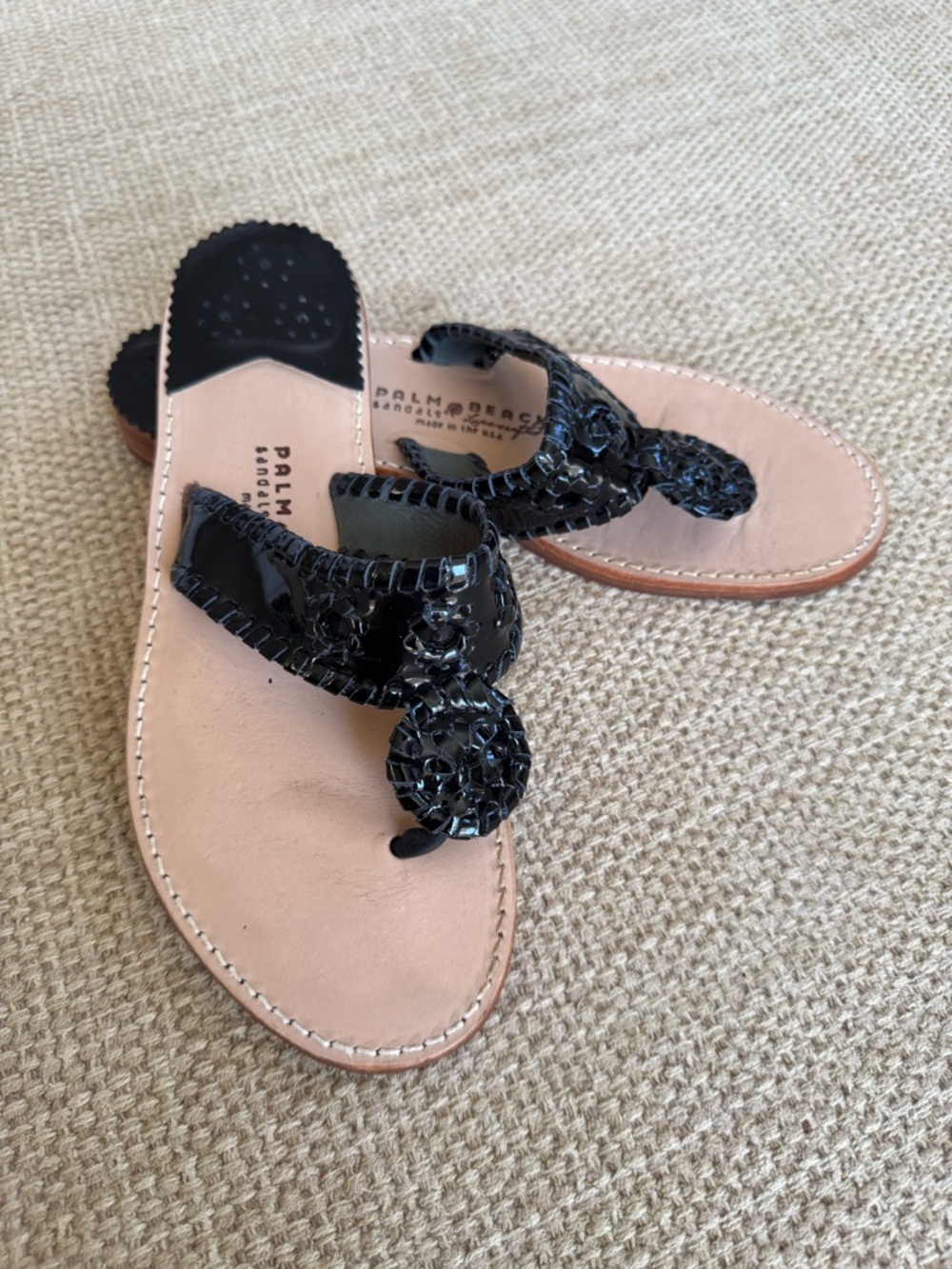Palm‎ Beach Sandals Shiny Black Leather, Size 10
